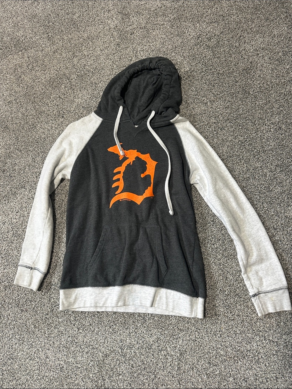 Men's Black & Gray Pullover Hoodie with Orange Graphic